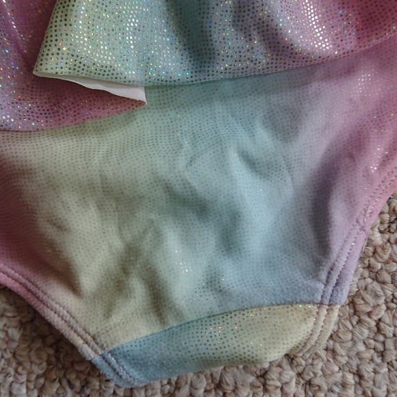 H & M Flounce-trimmed Swimsuit in Shimmer Light pink/ombre Rainbow size 8/10 - Picture 11 of 13